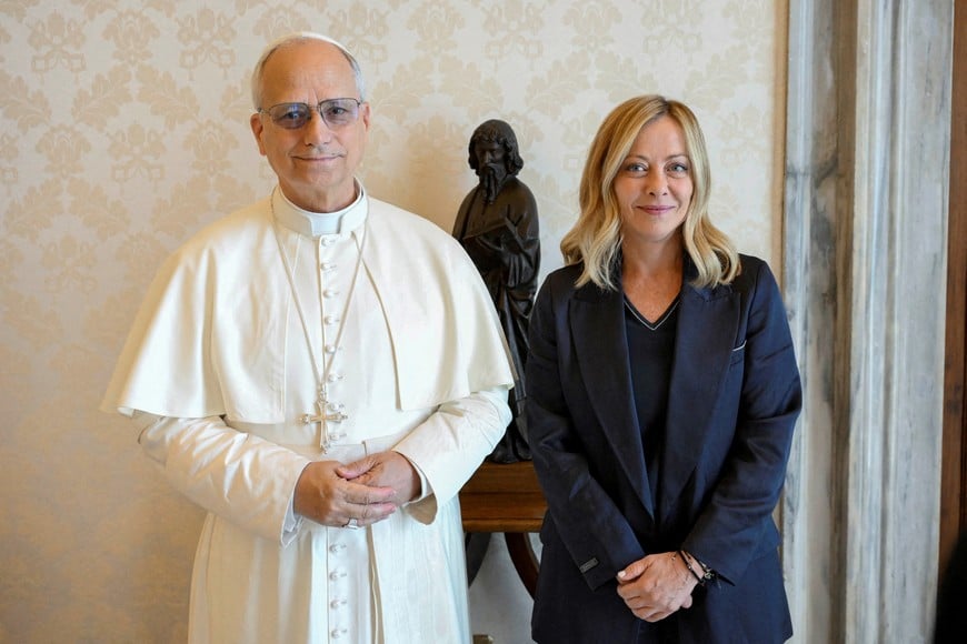 FILE PHOTO: Pope Leo XIV meets Italy's Prime Minister Giorgia Meloni, at the Vatican, July 2, 2025. Vatican Media/­Francesco Sforza/Handout via REUTERS    ATTENTION EDITORS - THIS IMAGE WAS PROVIDED BY A THIRD PARTY./File Photo