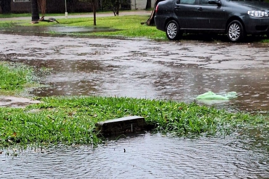 El agua acumulada cubrió veredas, ingresos domiciliarios y parte de la calle en barrio Las Delicias.
