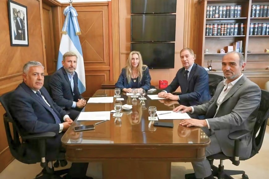 Karina Milei, Diego Santilli y Eduardo Menem recibieron al gobernador de Mendoza, Alfredo Cornejo, y de Entre Ríos, Rogelio Frigerio.