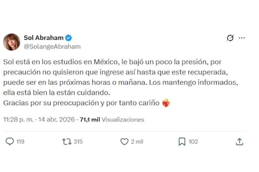 El mensaje de la cuenta de X de Solange Abraham