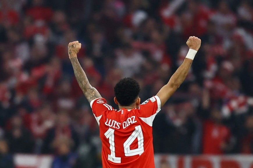 Soccer Football - UEFA Champions League - Quarter Final - Second Leg - Bayern Munich v Real Madrid - Allianz Arena, Munich, Germany - April 15, 2026
Bayern Munich's Luis Diaz celebrates scoring their third goal REUTERS/Kai Pfaffenbach