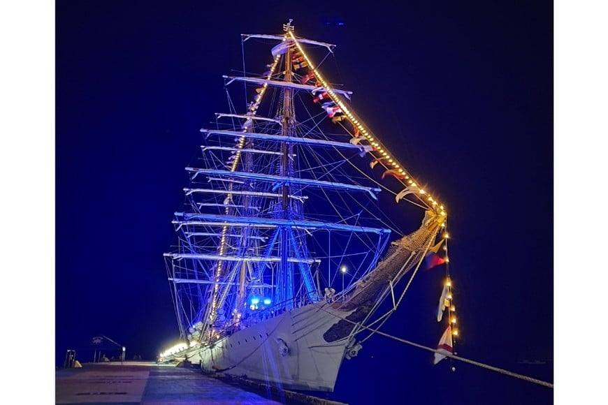 La Fragata Libertad en pleno viaje de instrucción. Crédito: Gentileza