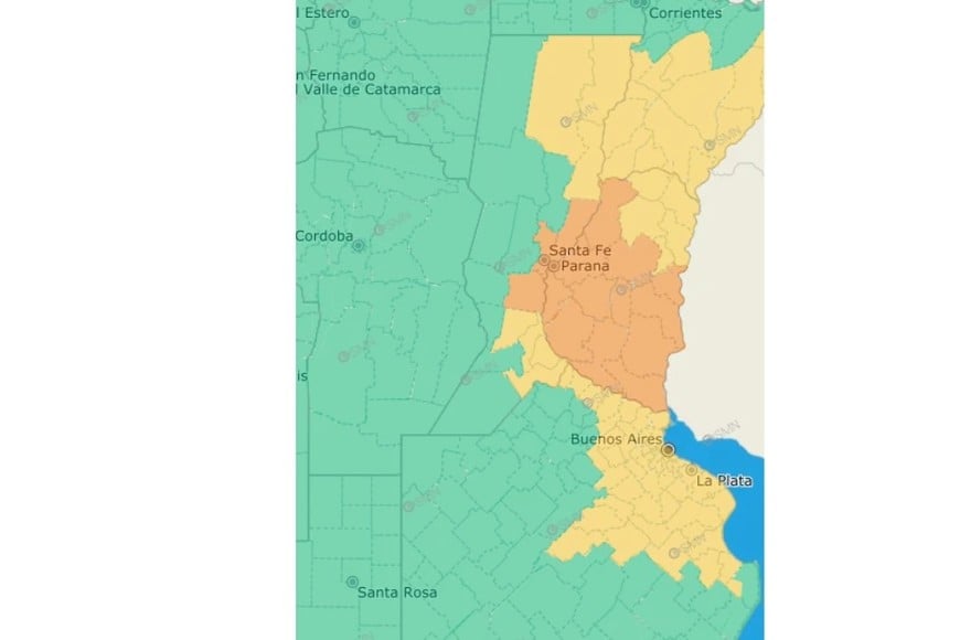 El gráfico de alerta naranja del SMN.