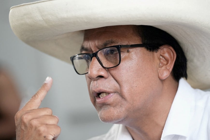 FILE PHOTO: Roberto Sanchez, presidential candidate of the Together for Peru party, speaks during an interview with Reuters ahead of the general election on April 12, in Lima, Peru, April 10, 2026. REUTERS/Angela Ponce/File Photo