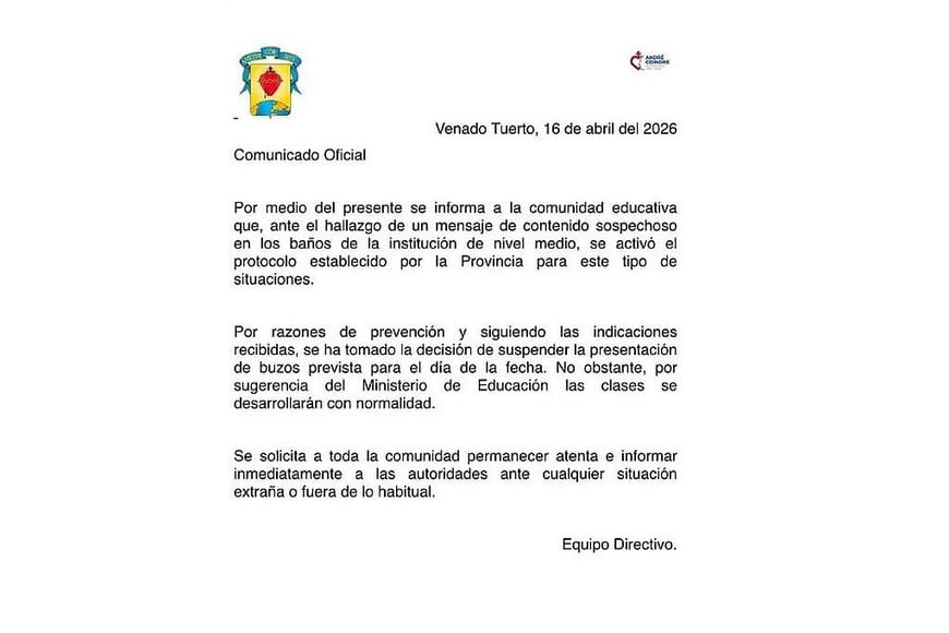 Comunicado oficial de la institución venadense. Foto: Gentileza.