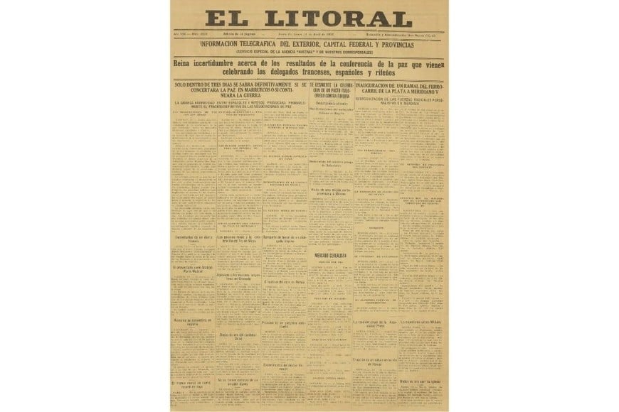 Tapa de la edición del 19 de abril de 1926 de diario El Litoral.