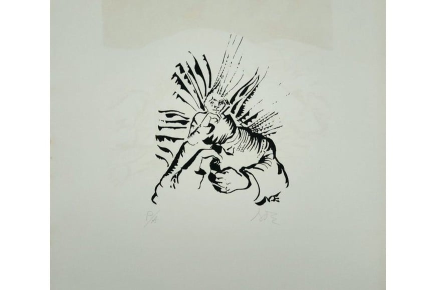 Poema, por Amir Guilboa, Dibujo de Luis Felipe Noé. Foto: Gentileza Galería Jacques Martínez