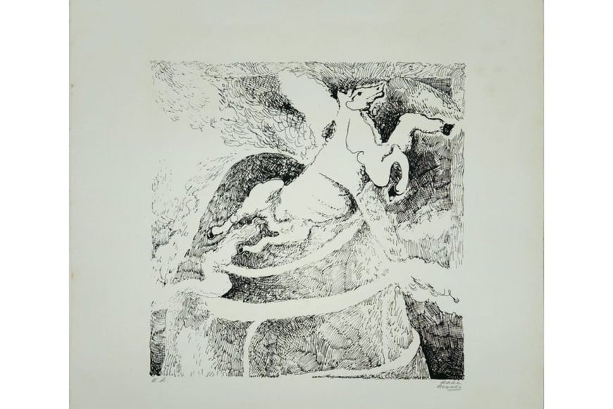 Despacio suben mis caballos, por David Fogel, Dibujo de Raúl Alonso. Foto: Gentileza Galería Jacques Martínez