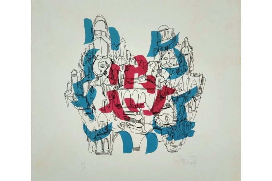 De Jerusalem 1967, por Yehuda Amijai, Dibujo de Osvaldo Svanascini. Foto: Gentileza Galería Jacques Martínez