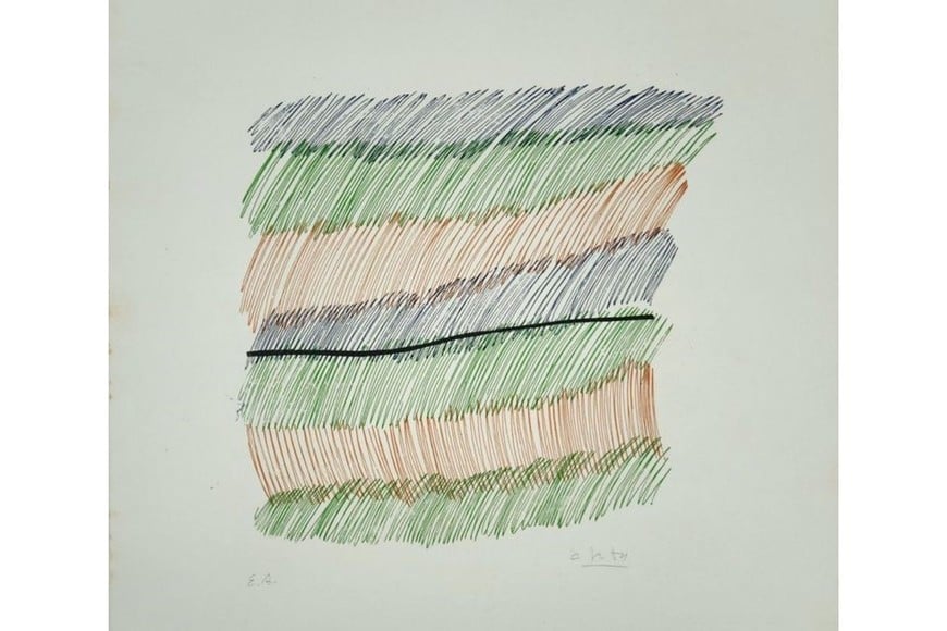 Dibujo de niños, por Natán Yonatán, Dibujo de Clorindo Testa. Foto: Gentileza Galería Jacques Martínez