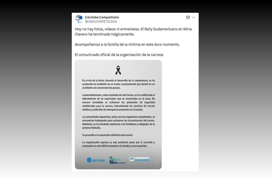 Tras confirmarse la muerte del joven espectador, la competencia fue suspendida en su totalidad.