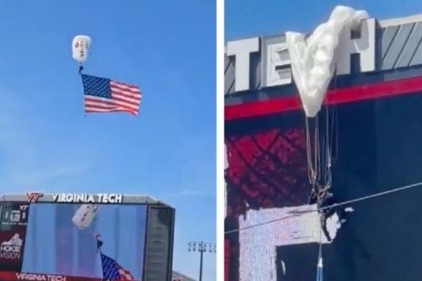 El deportista quedó colgado del marcador tras ser desviado por el viento