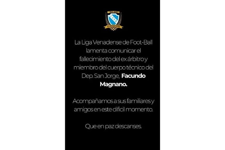 Posteo de la Liga Venadense de Fútbol. Foto: Gentileza.