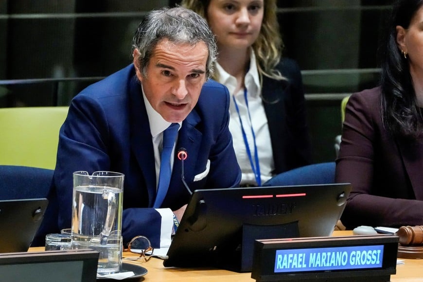 Rafael Mariano Grossi, candidate for the position of the next Secretary-General, speaks during a dialogue with delegations while candidates for the position of new United Nations Secretary General are interviewed at U.N. headquarters in New York City, U.S., April 21, 2026.  REUTERS/Eduardo Munoz