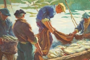 Fragmento de "Pescadores en Mar del Plata", óleo sobre tela de Ciocchini. Foto: Museo Benito Quinquela Martín