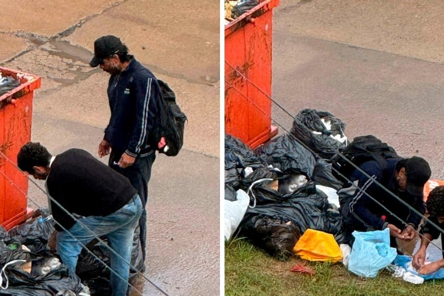 El contenedor repleto de basura, toda desparramada.