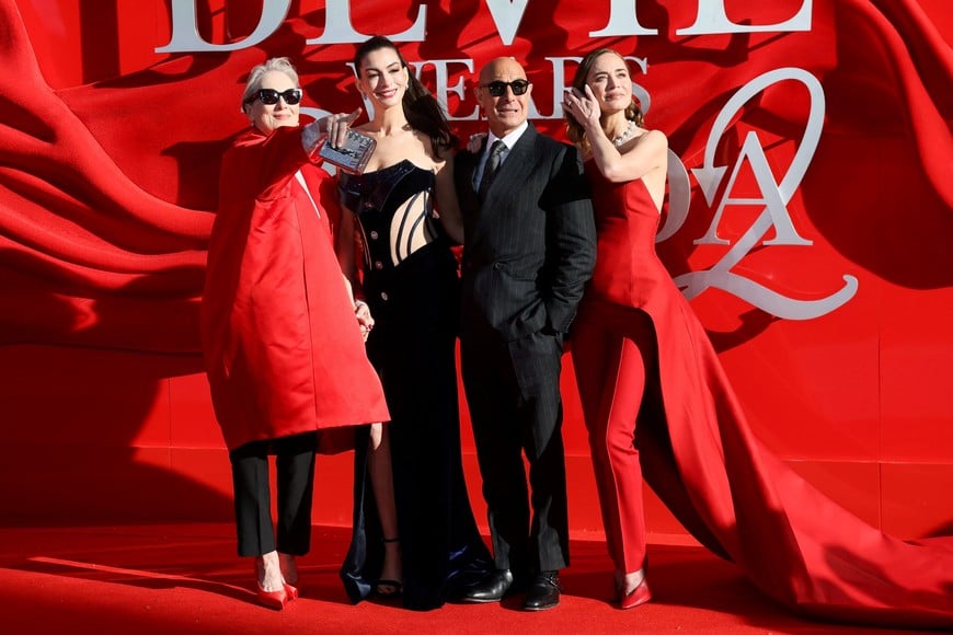Meryl Streep, Anne Hathaway, Stanley Tucci and Emily Blunt attend the "The Devil Wears Prada 2" European premiere in London, Britain, April 22, 2026. REUTERS/Jack Taylor