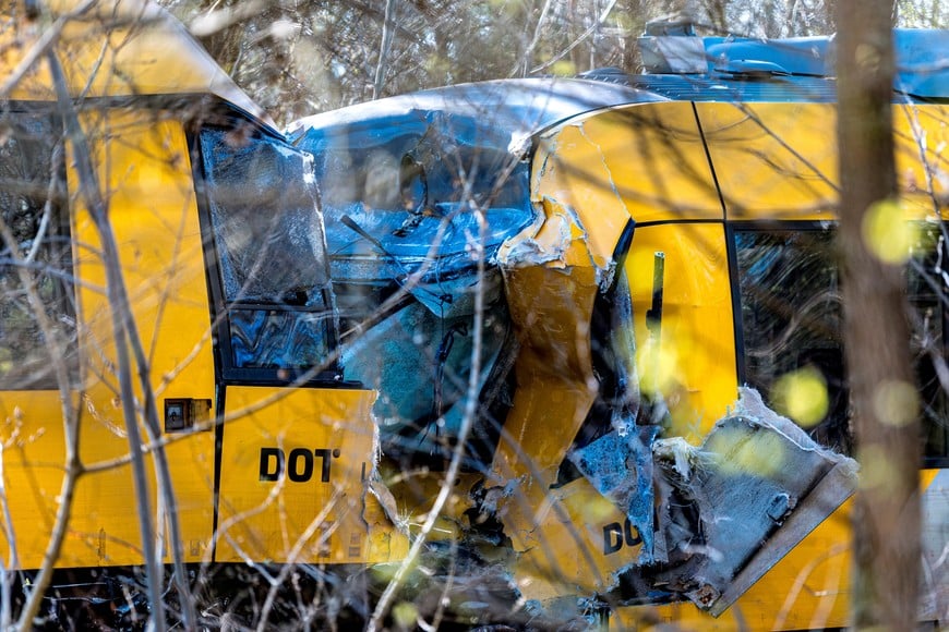 Two trains have collided between Hilleroed and Kagerup at Isteroedvejen, Thursday, April 23, 2026. Kagerup is located on the Gribskov Line between Hilleroed and Helsinge.  Ritzau Scanpix/Steven Knap via REUTERS    ATTENTION EDITORS - THIS IMAGE WAS PROVIDED BY A THIRD PARTY. DENMARK OUT. NO COMMERCIAL OR EDITORIAL SALES IN DENMARK.