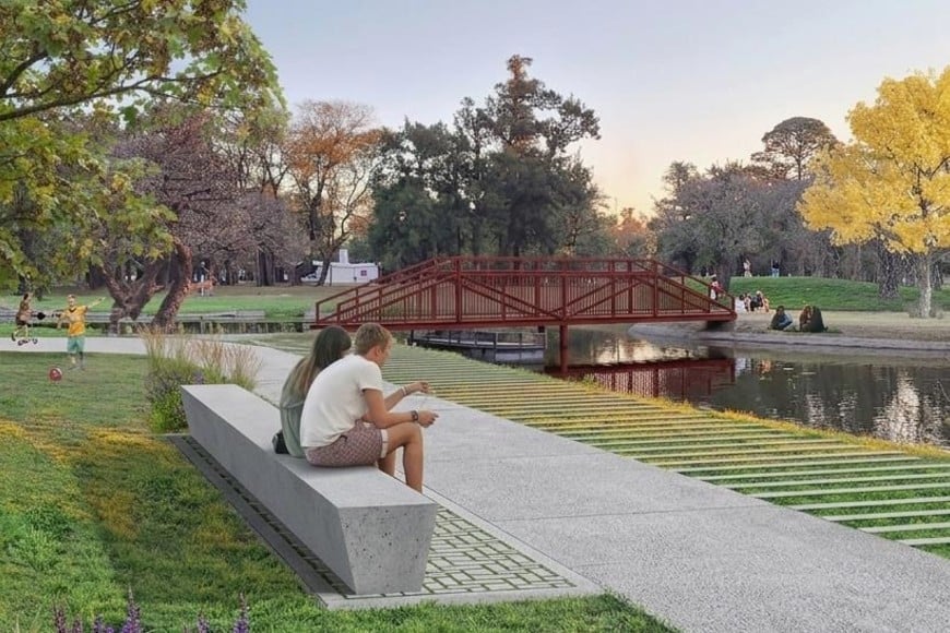 La puesta en valor del Parque Garay incluye pileta, juegos, pista y Jardín Japonés.