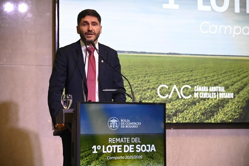 Pullaro este viernes en la Bolsa de Comercio de Rosario. Crédito: Marcelo Manera