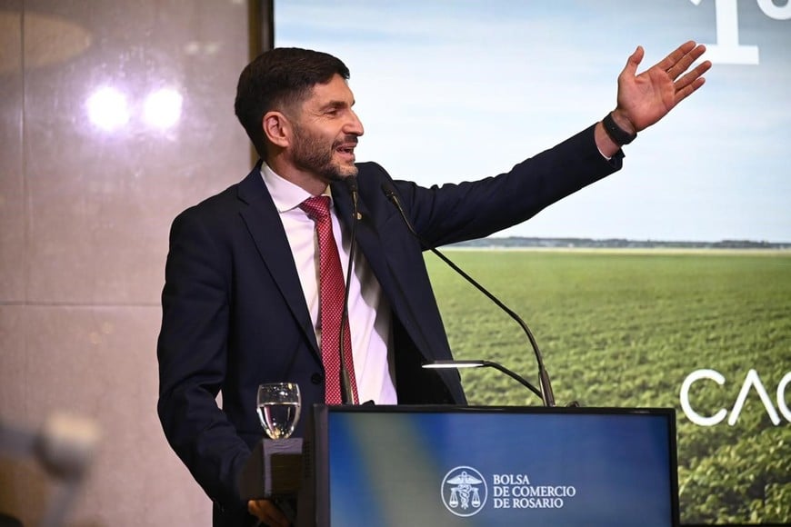 Pullaro este viernes en la Bolsa de Comercio de Rosario. Crédito: Marcelo Manera