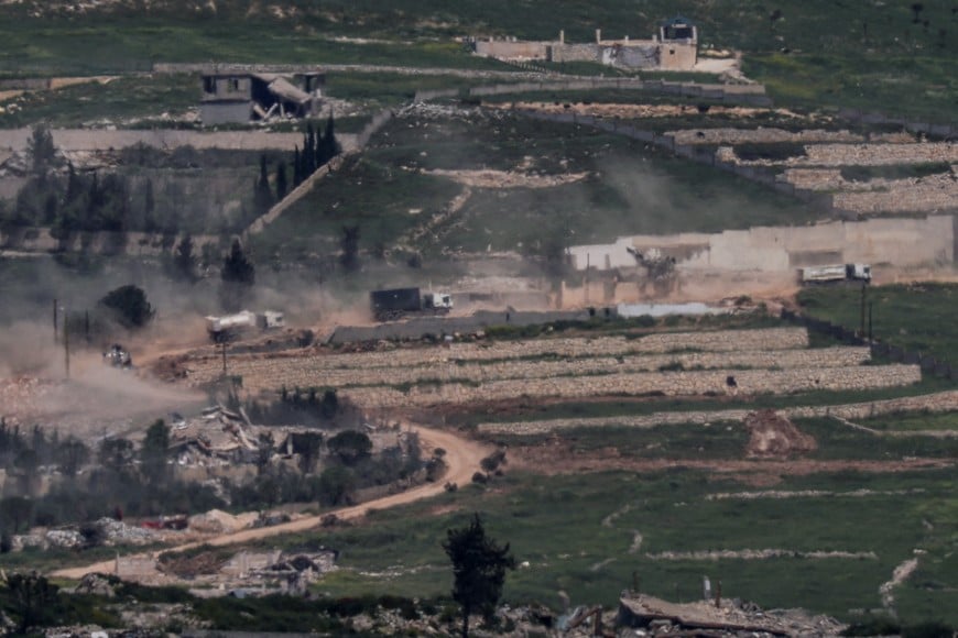 A convoy of UN vehicles drives in Lebanon, as seen from the Israeli side of the Israel-Lebanon border, in northern Israel, April 25, 2026. REUTERS/Florion Goga