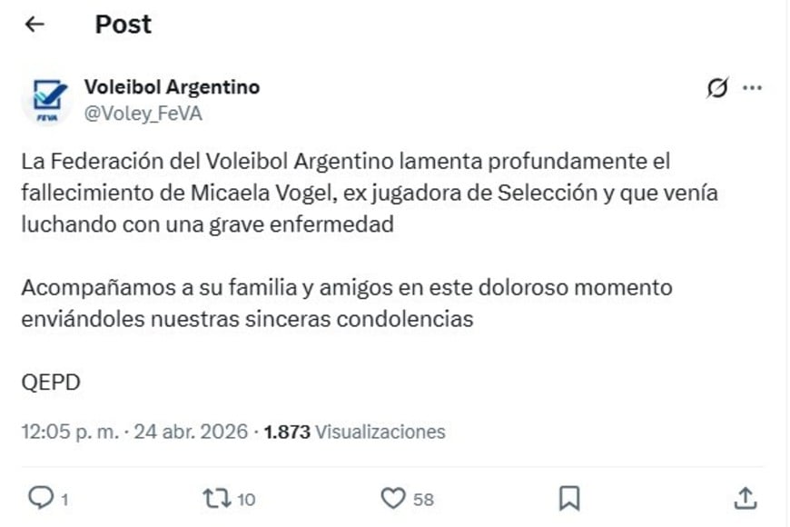 La noticia fue confirmada por la Federación del Voleibol Argentino (FeVA).