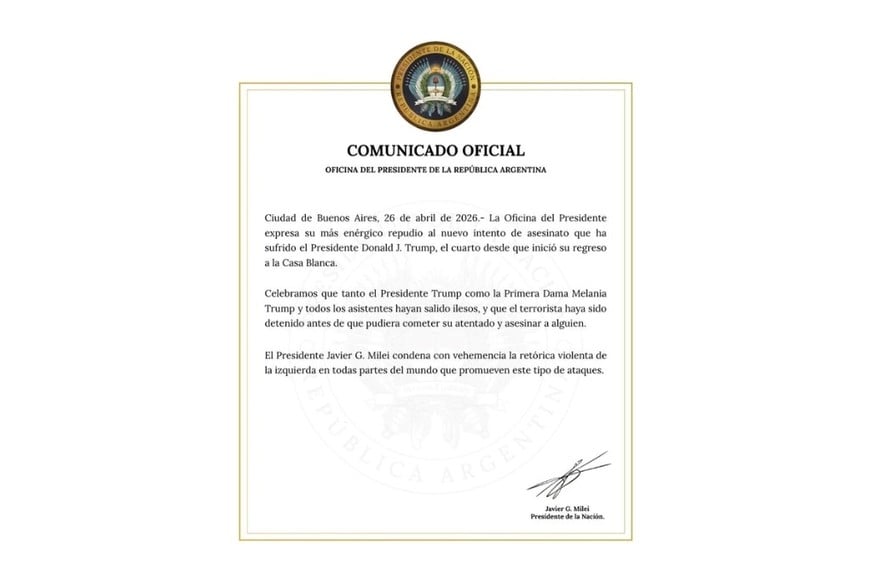 El Gobierno argentino condenó el tiroteo ocurrido en el Washington Hilton durante la cena de corresponsales.