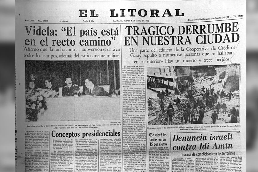 La tapa de El Litoral de aquel 8 de julio, con el suceso en primera plana.