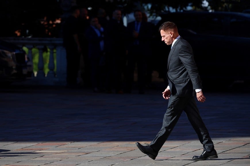 U.S. billionaire venture capitalist Peter Thiel leaves after a meeting with Argentina's President Javier Milei at the Casa Rosada Presidential Palace in Buenos Aires, Argentina, April 23, 2026. REUTERS/Matias Baglietto