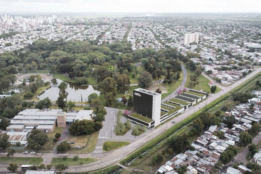 Así será la Estación Policial que se levanta en el parque. Archivo.