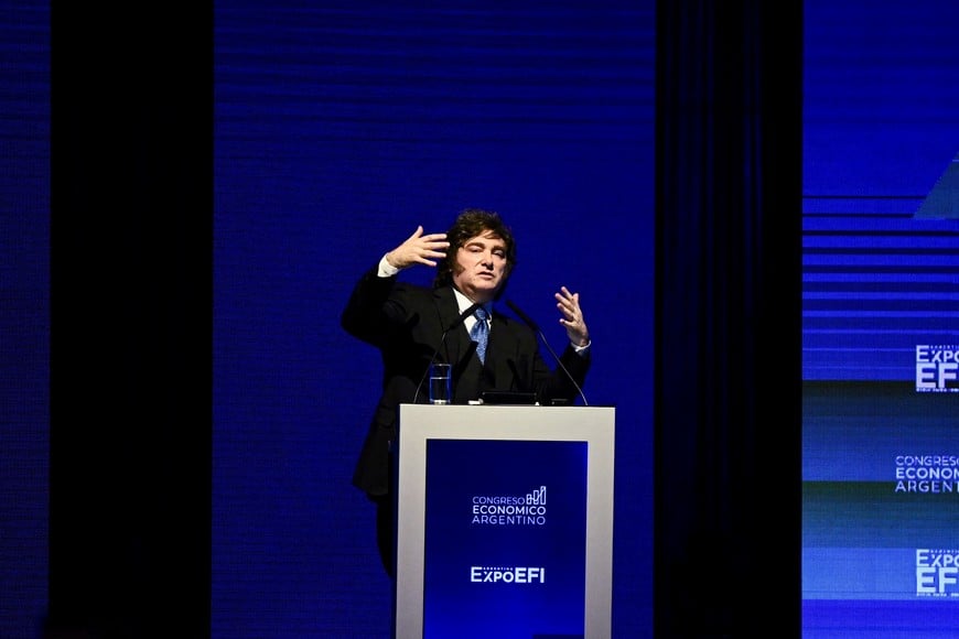 Argentina's President Javier Milei speaks during a business event in Buenos Aires, Argentina, April 29, 2026. REUTERS/Pedro Lazaro Fernandez