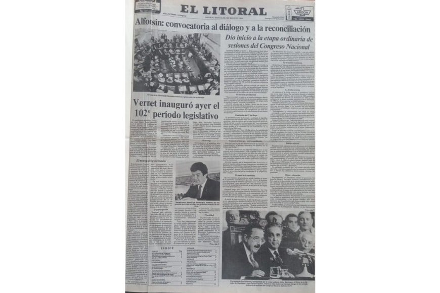 Tapas de diario El Litoral de 2 de mayo de diferentes años, al día después de la apertura de sesiones cuando coincidía la fecha en el Congreso de la Nación y en Legislatura. 1964, 1973 y 1984 cuando fueron los turnos de Tessio, Sylvestre Begnis y Vernet. Crédito: Archivo El Litoral