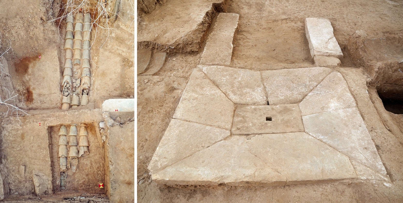 Instalaciones de drenaje descubiertas en el yacimiento de la Terraza de Langya.