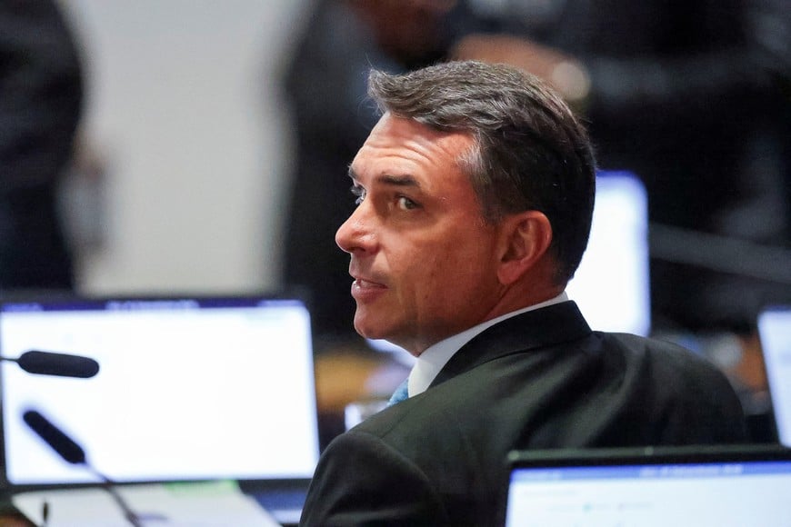 Brazilian senator Flavio Bolsonaro, Brazil's former President Jair Bolsonaro's son, looks on as he attends a hearing at the senate for a vacancy for Brazil's Attorney-General Jorge Messias on the Supreme Federal Court (STF) in Brasilia, Brazil April 29, 2026. REUTERS/Jorge Silva