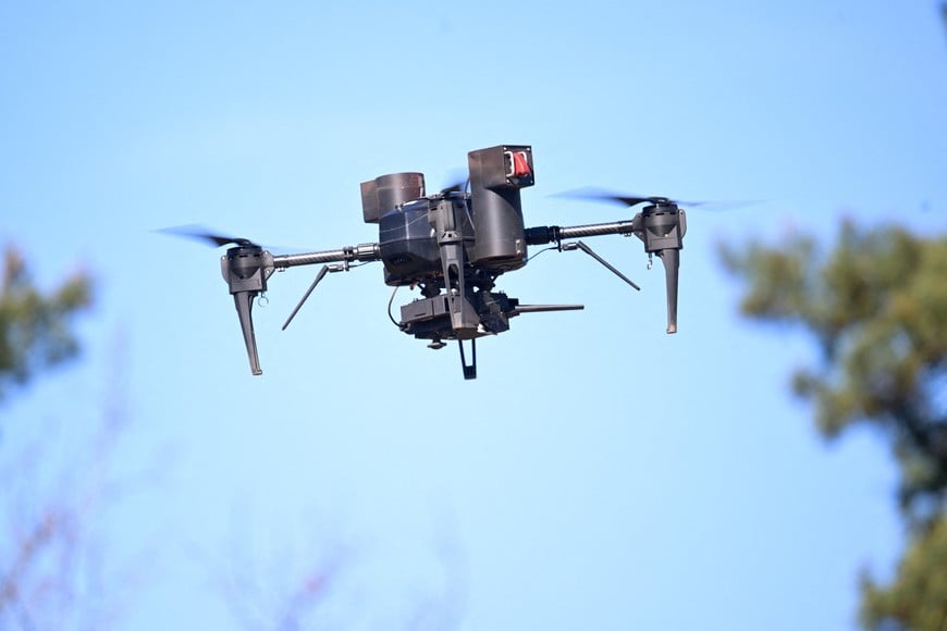 A fighting drone is in action during army training at a military base of the German army, Bundeswehr, in Munster, Germany, April 30, 2026. REUTERS/Fabian Bimmer