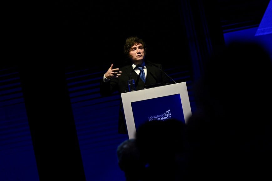 Argentina's President Javier Milei speaks during a business event in Buenos Aires, Argentina, April 29, 2026. REUTERS/Pedro Lazaro Fernandez