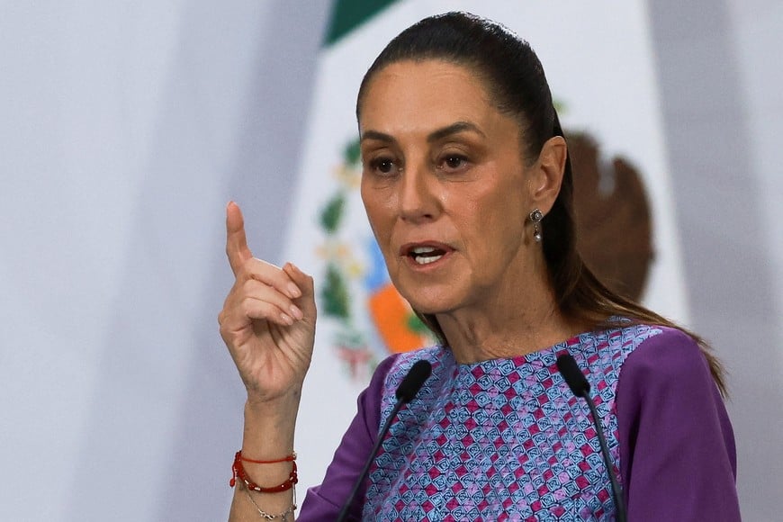 Mexico's President Claudia Sheinbaum speaks during a daily press conference, after the U.S. Justice Department said it had charged the governor of Mexico's Sinaloa state, Ruben Rocha, and other officials for their alleged involvement with the Sinaloa Cartel at the National Palace, in Mexico City, Mexico April 30, 2026. REUTERS/Henry Romero REFILE - QUALITY REPEAT
