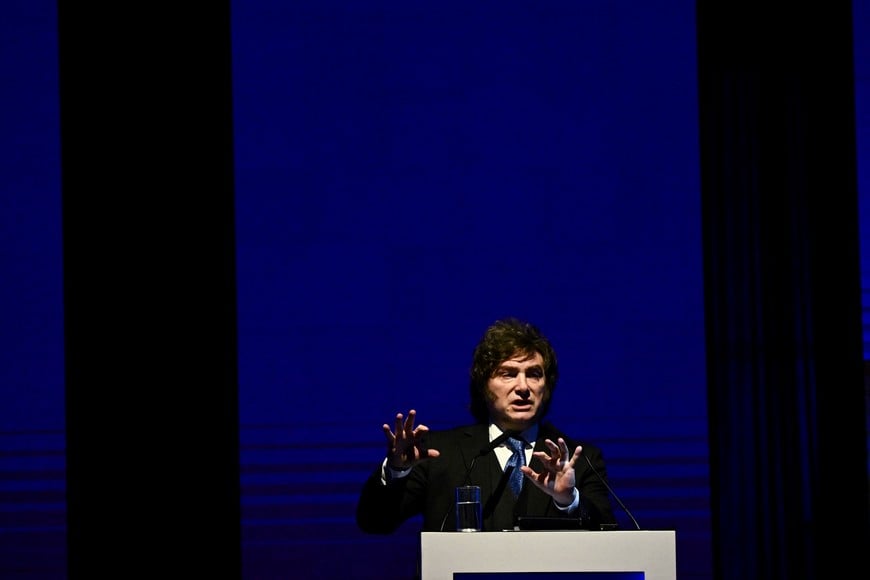 Argentina's President Javier Milei speaks during a business event in Buenos Aires, Argentina, April 29, 2026. REUTERS/Pedro Lazaro Fernandez