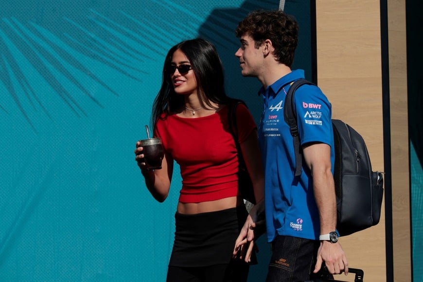 Formula One F1 - Miami Grand Prix - Miami International Autodrome, Miami, Florida, United States - May 2, 2026
Alpine's Franco Colapinto with his girlfriend, actress and musician Maia Reficco in the paddock ahead of the sprint race REUTERS/Brian Snyder