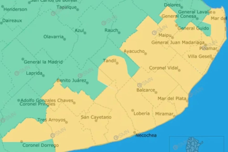 Zonas bajo alerta amarilla por vientos fuertes en Buenos Aires.