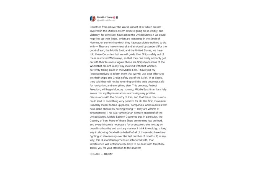 El mensaje de Trump en Truth Social