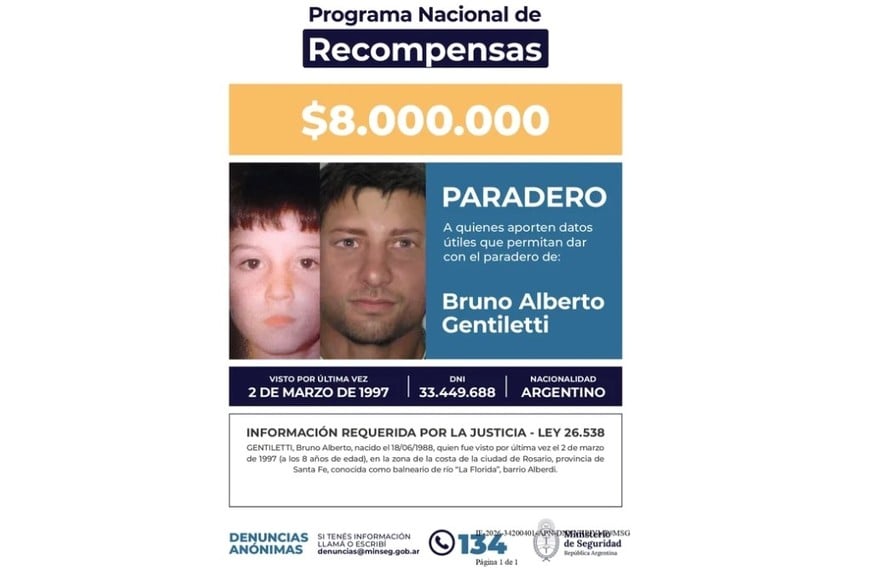 Bruno Gentiletti desapareció el 2 de marzo de 1997 en un balneario de Rosario.