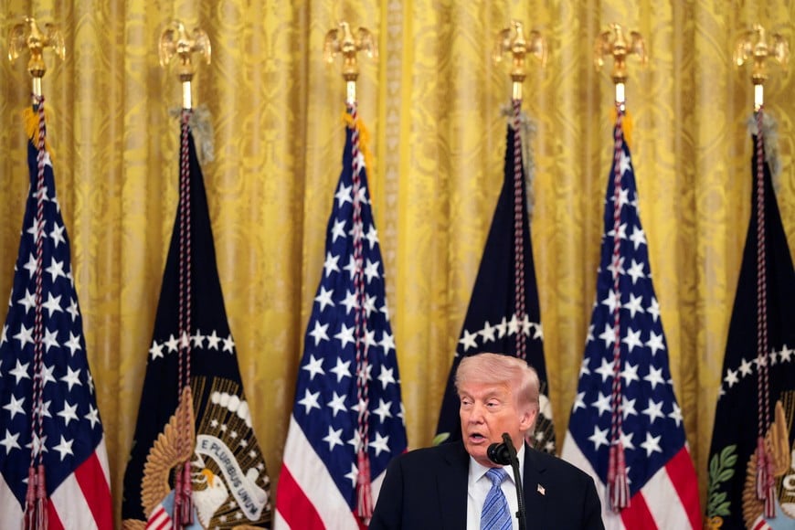 U.S. President Donald Trump speaks during a Small Business Summit in the East Room at the White House in Washington, D.C., U.S., May 4, 2026. REUTERS/Kylie Cooper