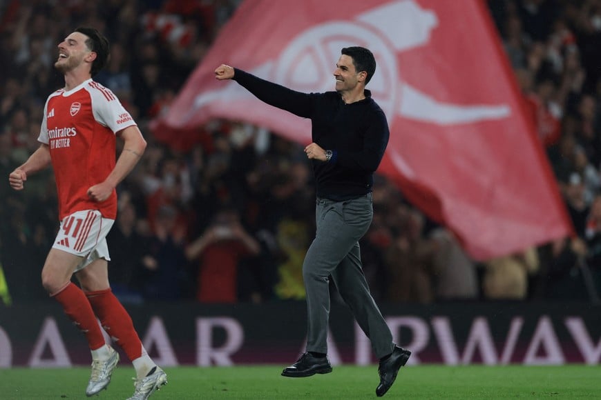Soccer Football - UEFA Champions League - Semi Final - Second Leg - Arsenal v Atletico Madrid - Emirates Stadium, London, Britain - May 5, 2026
Arsenal manager Mikel Arteta celebrates after reaching the UEFA Champions League final Action Images via Reuters/Paul Childs