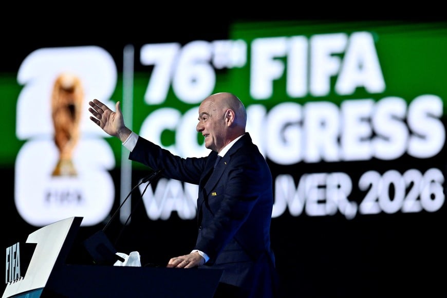 Soccer Football - 76th FIFA Congress - Vancouver Convention Centre, Vancouver, Canada - April 30, 2026 
FIFA President Gianni Infantino speaks during the congress REUTERS/Jennifer Gauthier