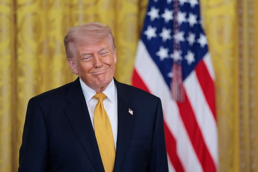 U.S. President Donald Trump attends an event to mark Military Mother's Day, in the East Room at the White House in Washington, D.C., U.S., May 6, 2026. REUTERS/Kylie Cooper