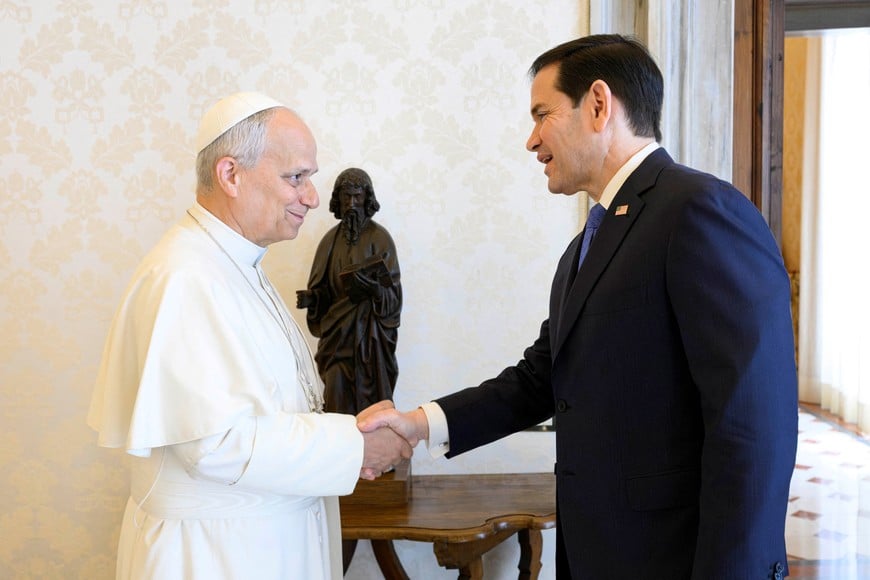 Pope Leo XIV meets U.S. Secretary of State Marco Rubio at the Vatican, May 7, 2026. Vatican Media/Simone Risoluti/Handout via REUTERS ATTENTION EDITORS - THIS IMAGE WAS PROVIDED BY A THIRD PARTY
