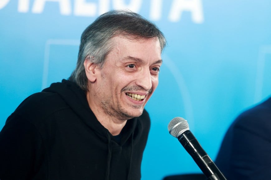 Maximo Kirchner, son of Argentina's former President Cristina Fernandez de Kirchner who was found guilty of fraud and banned from holding public office by the country's Supreme Court, addresses the media, in Buenos Aires, Argentina, June 14, 2025. REUTERS/Matias Baglietto