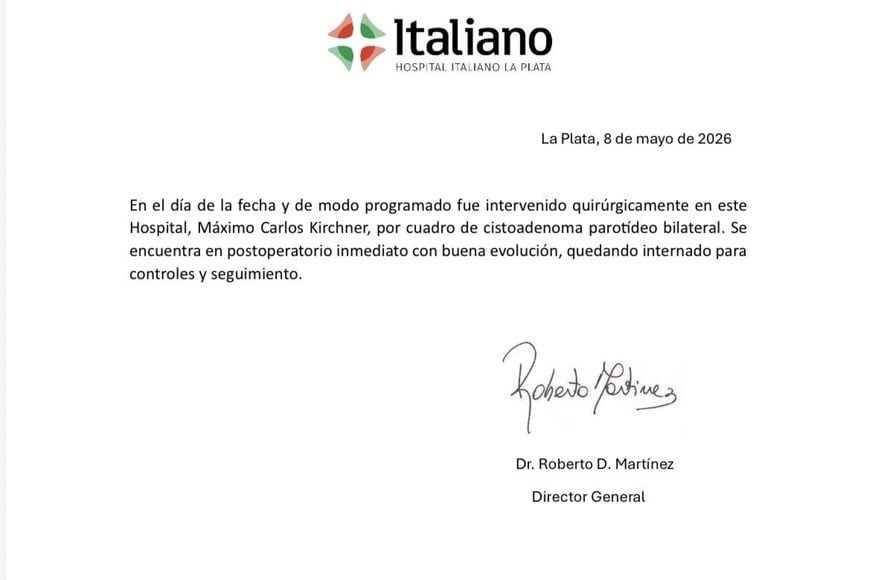 El Hospital Italiano de La Plata difundió el parte médico este jueves.